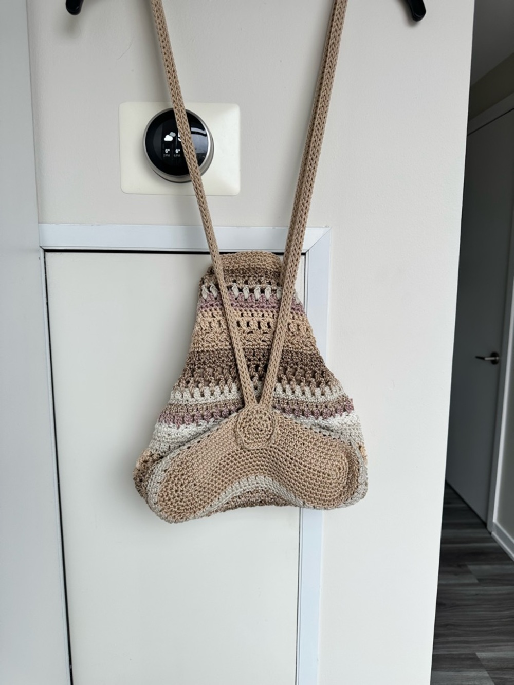The Sak | Boho Janet Crochet Drawstring Shoulder Bag Neutral Stripes | AS IS - Picture 6 of 16
